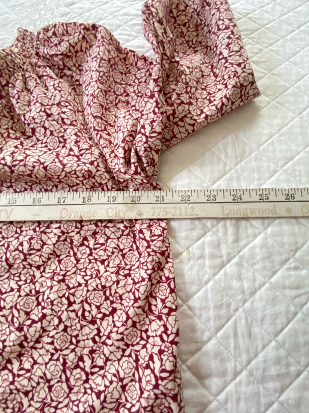 Time and Tru Burgundy and Cream Floral 3/4 Sleeve Peasant Blouse Size Medium - Picture 13 of 15